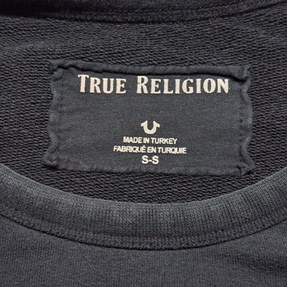 True Religion Sweatshirt Mens Small Black Good Zip Pocket Horseshoe M19FF09N7G